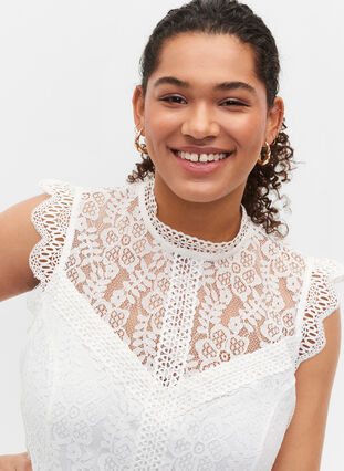 Ärmlös spetsklänning, Bright White, Model image number 2