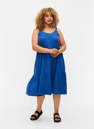Enfärgad klänning i bomull, Victoria blue, Model image number 2