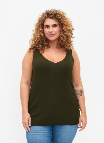 Stickad topp med v-ringning, Forest Night, Model image number 0