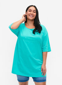 Oversized t-shirt i bomull med tryck, Turquoise L'amour, Model