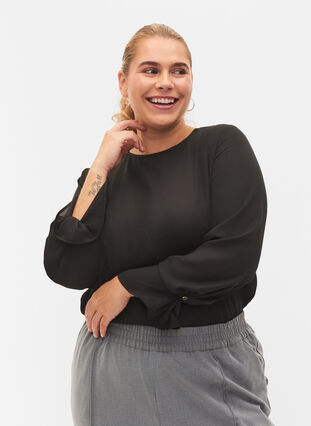Enfärgad blus med långa ärmar, Black, Model image number 0