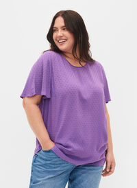 Strukturerad viskosblus med vida ärmar, Royal Lilac, Model
