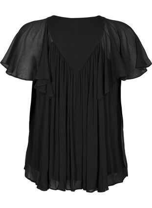 Enfärgad blus med fladdermusärmar och V-ringad hals, Black, Packshot image number 1