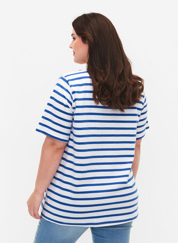 Randig t-shirt i bomull, Blue Stripes, Model image number 1