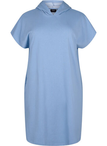 Kortärmad swetshirtklänning med huva, Faded Denim, Packshot image number 0
