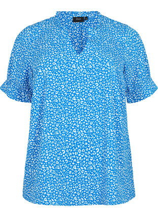 Kortärmad blus med tryck , Blue Ditsy, Packshot image number 0