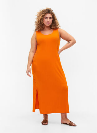 Ärmlös ribbad klänning i viskos, Exuberance, Model image number 0