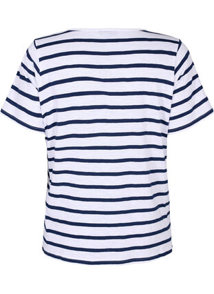 Randig v-ringad t-shirt i bomull, Bright White Stripe, Packshot image number 1