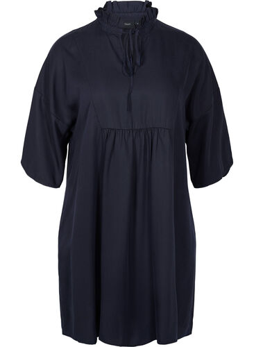 Klänning med 3/4-ärmar i lyocell (TENCEL™), Black, Packshot image number 0
