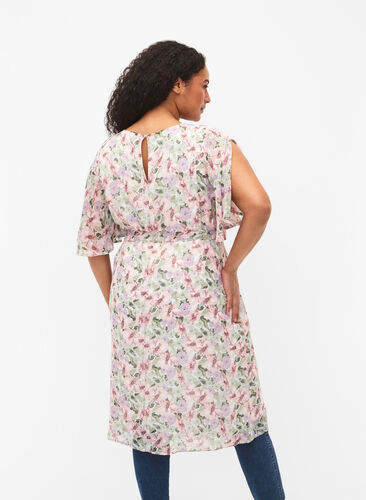 Blommig klänning med knytband, Flower AOP, Model image number 1
