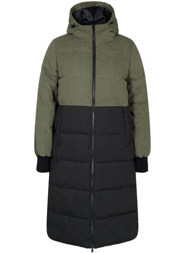 Lång vinterjacka med colour block, Grape Leaf W/Blk, Packshot image number 0