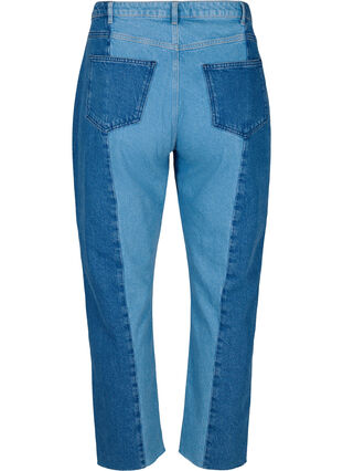 Croppade Vera jeans med colour block, Blue denim, Packshot image number 1