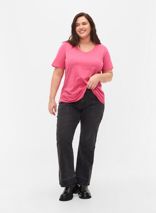 Enfärgad t-shirt i bomull, Hot Pink, Model image number 2
