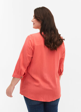 V-ringad blus i viskos med knappar, Deep Sea Coral, Model image number 1