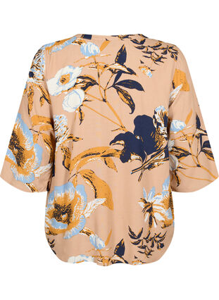 Blus i viskos med 3/4 ärmar, Blue Flower AOP, Packshot image number 1