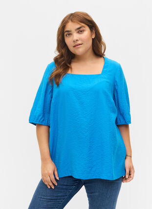 Blus med ballongärmar, Indigo Bunting, Model image number 0