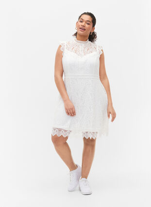 Ärmlös spetsklänning, Bright White, Model image number 4