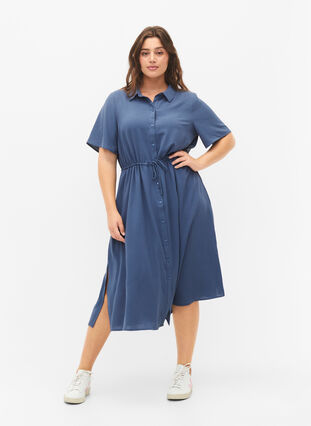 Skjortklänning med korta ärmar, Vintage Indigo, Model image number 0