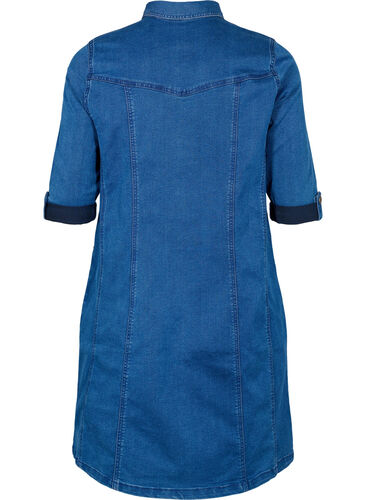 Skjortklänning i denim med 3/4-ärmar, Blue denim, Packshot image number 1