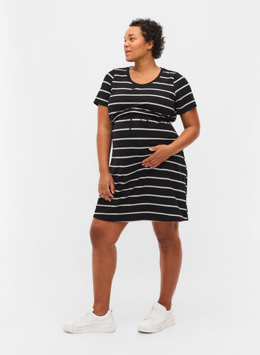 Randig gravidklänning i viskos, Black Grey Stripe, Model image number 3