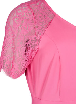 Midiklänning med korta spetsärmar, Shocking Pink, Packshot image number 3