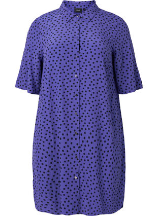 Lång prickig skjorta i viskos, R.Blue w. Black Dot, Packshot image number 0