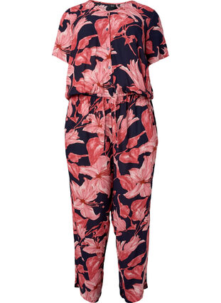 Byxdress i viskos med korta ärmar, N. Sky Sketch Flower, Packshot image number 0