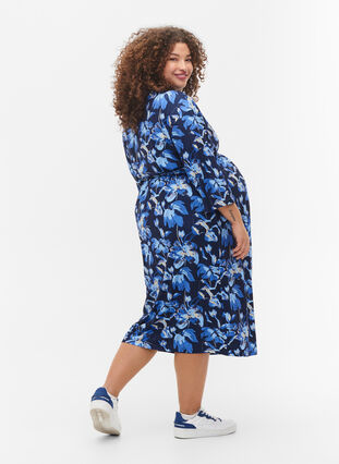 Gravidkimono med 3/4-ärmar, Blue Flower Print, Model image number 1