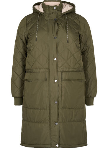 Quiltat jacka med huva och justerbar midja, Forest Night, Packshot image number 0