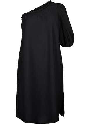 One shoulder-klänning i viskos, Black, Packshot image number 0