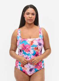 Baddräkt med tryck, Pink Flower, Model