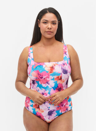 Baddräkt med tryck, Pink Flower, Model image number 0