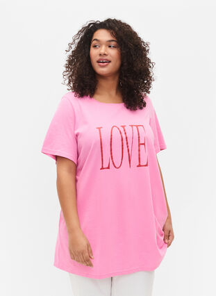 Oversized t-shirt med tryck , Rosebloom W. Love, Model image number 0