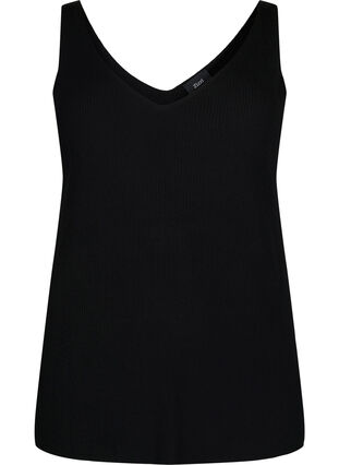 Stickad topp med v-ringning, Black, Packshot image number 0