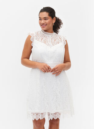 Ärmlös spetsklänning, Bright White, Model image number 0