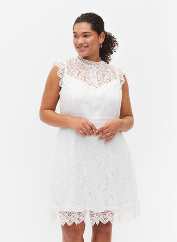 Ärmlös spetsklänning, Bright White, Model image number 0