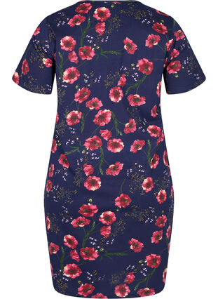 Kortärmad bomullsklänning med blommigt mönster, Night sky Red flower, Packshot image number 1