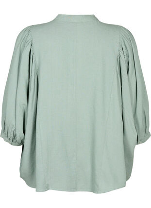 Viskos-Linne Mix Skjorta Blus med 3/4 Ärmar, Chinois Green, Packshot image number 1