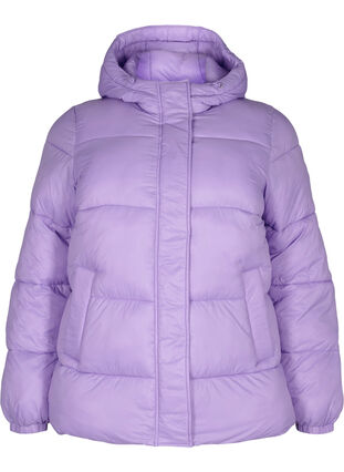 Kort pufferjacka med huva, Lavender, Packshot image number 0