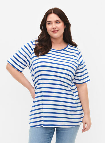 Randig t-shirt i bomull, Blue Stripes, Model image number 0