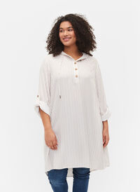 Tunika i viskos med huva, Natural/White Stripe, Model