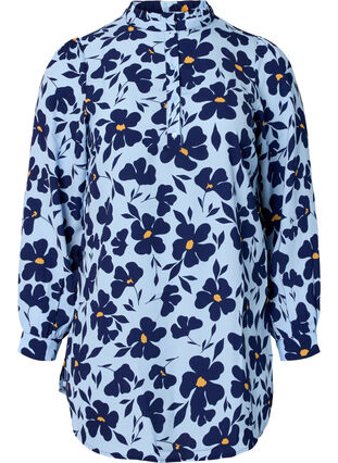 Långärmad tunika med volangkrage, Flower AOP, Packshot image number 0