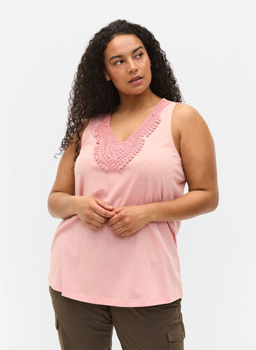 Topp med v-hals och spetsdetaljer, Rose Tan Mel., Model image number 0
