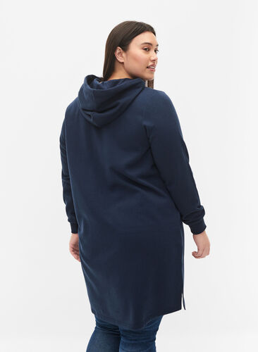 Sweatshirtklänning med huva och slits, Navy Blazer, Model image number 1