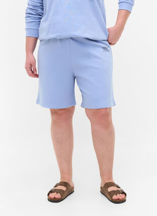 Shorts i sweatshirtmaterial med texttryck, Blue Heron, Model image number 2