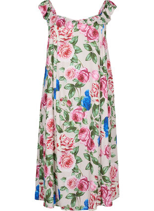 Blommig midiklänning med volanger, Bright Flower , Packshot image number 0