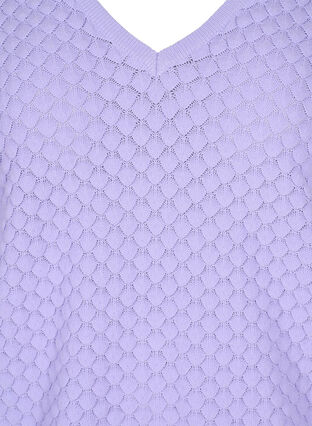 Stickad tröja med mönster och v-ringad hals, Lavender, Packshot image number 2