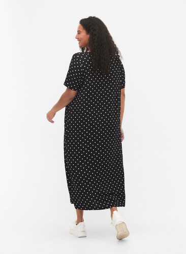 Midiklänning i viskos med korta ärmar, Black Dot, Model image number 1