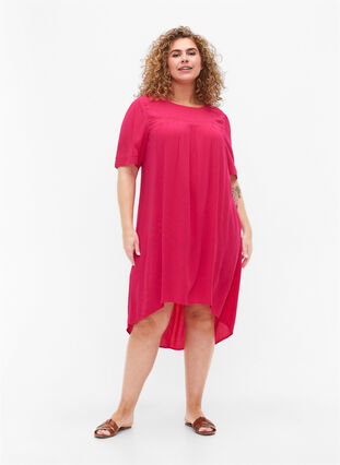 Klänning i viskos med spetsband, Bright Rose, Model image number 2