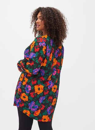 Blommig tunika med smock, Multi Flower AOP, Model image number 1